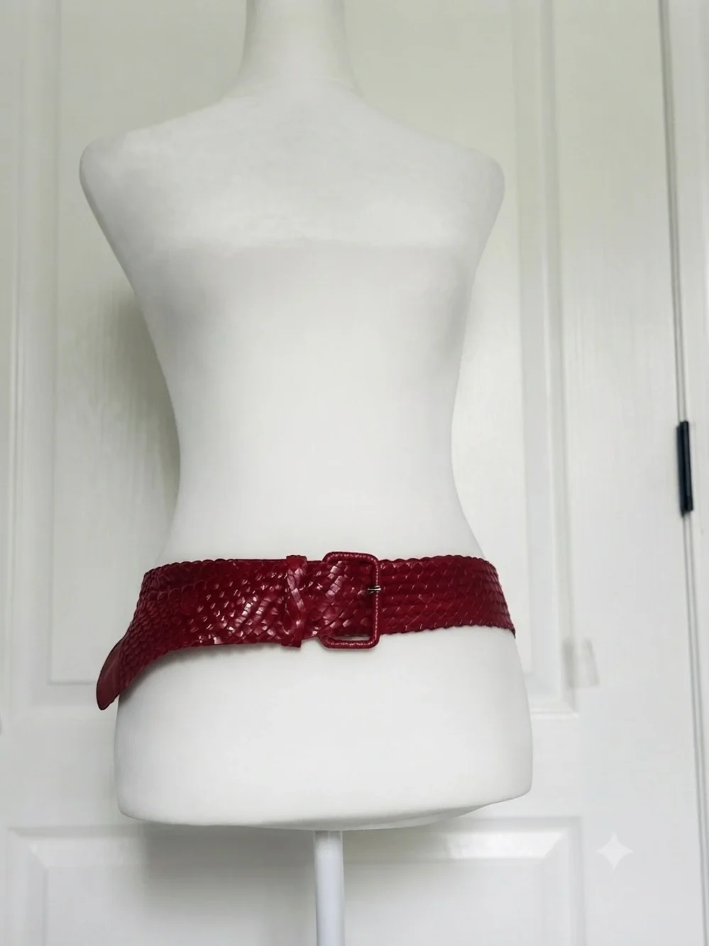 Red Genuine Leather Braided Statement Belt Boho Retro Festival
